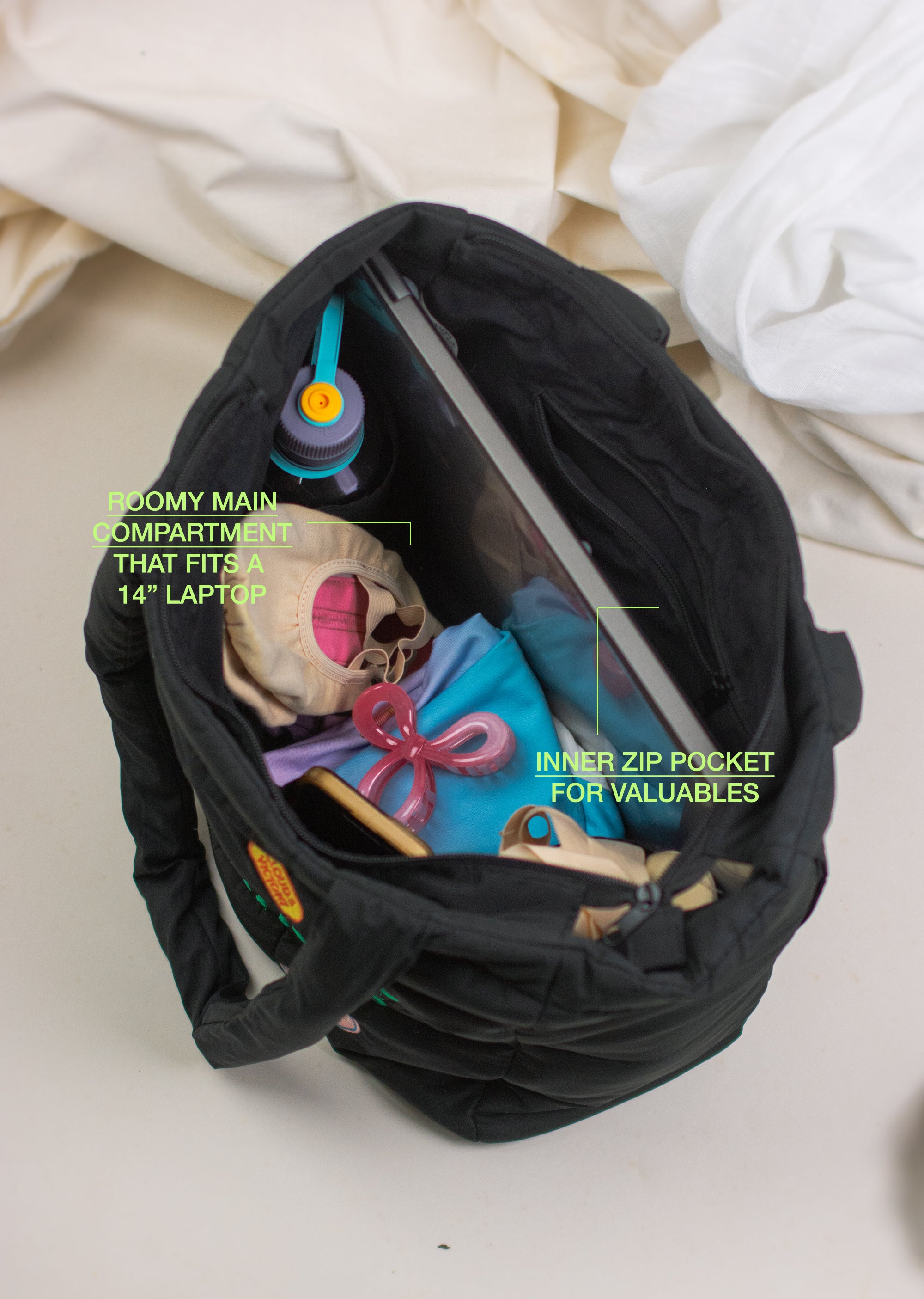 The Weight of My Expectations Puffer Tote Bag - Black