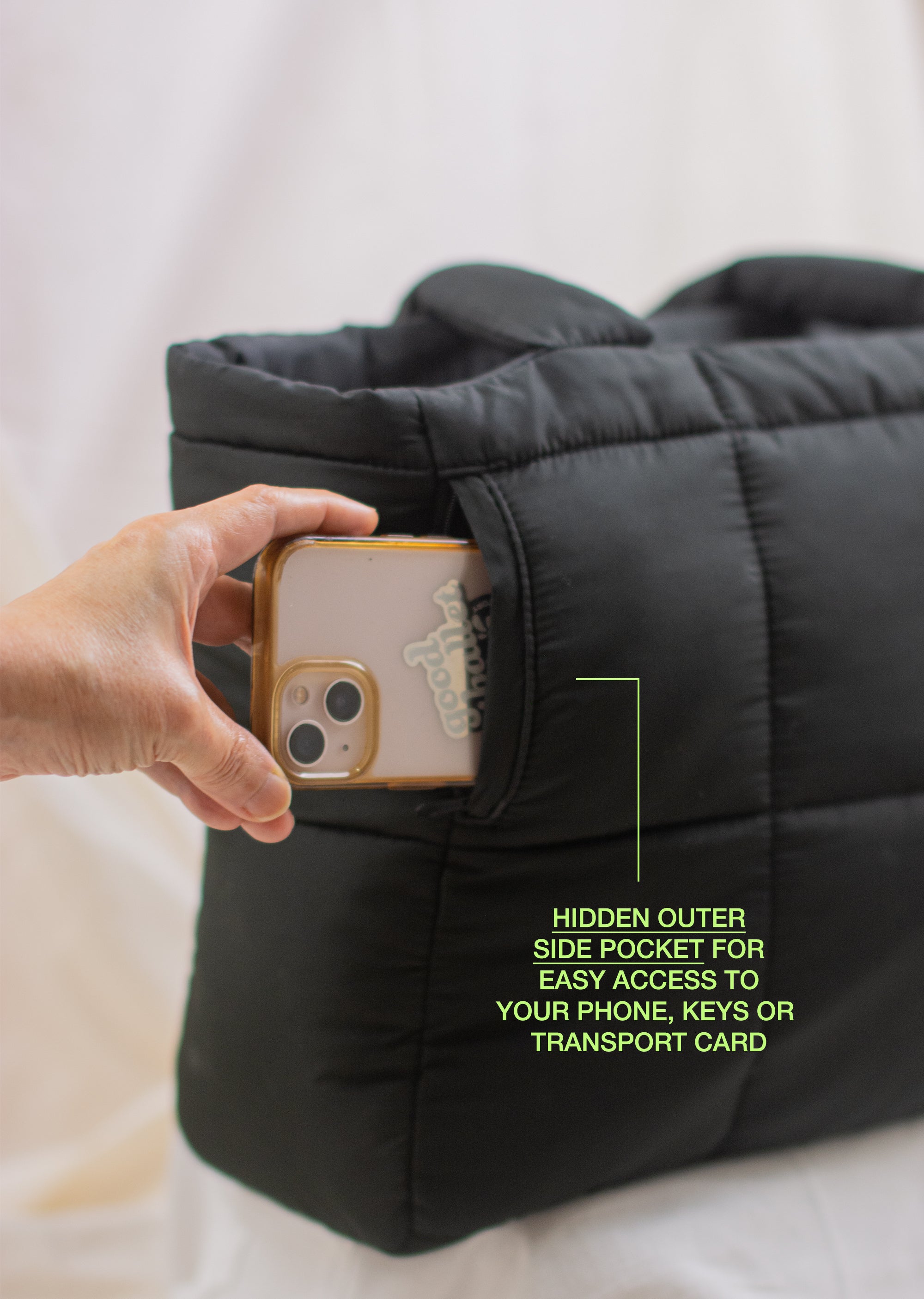 The Weight of My Expectations Puffer Tote Bag - Black