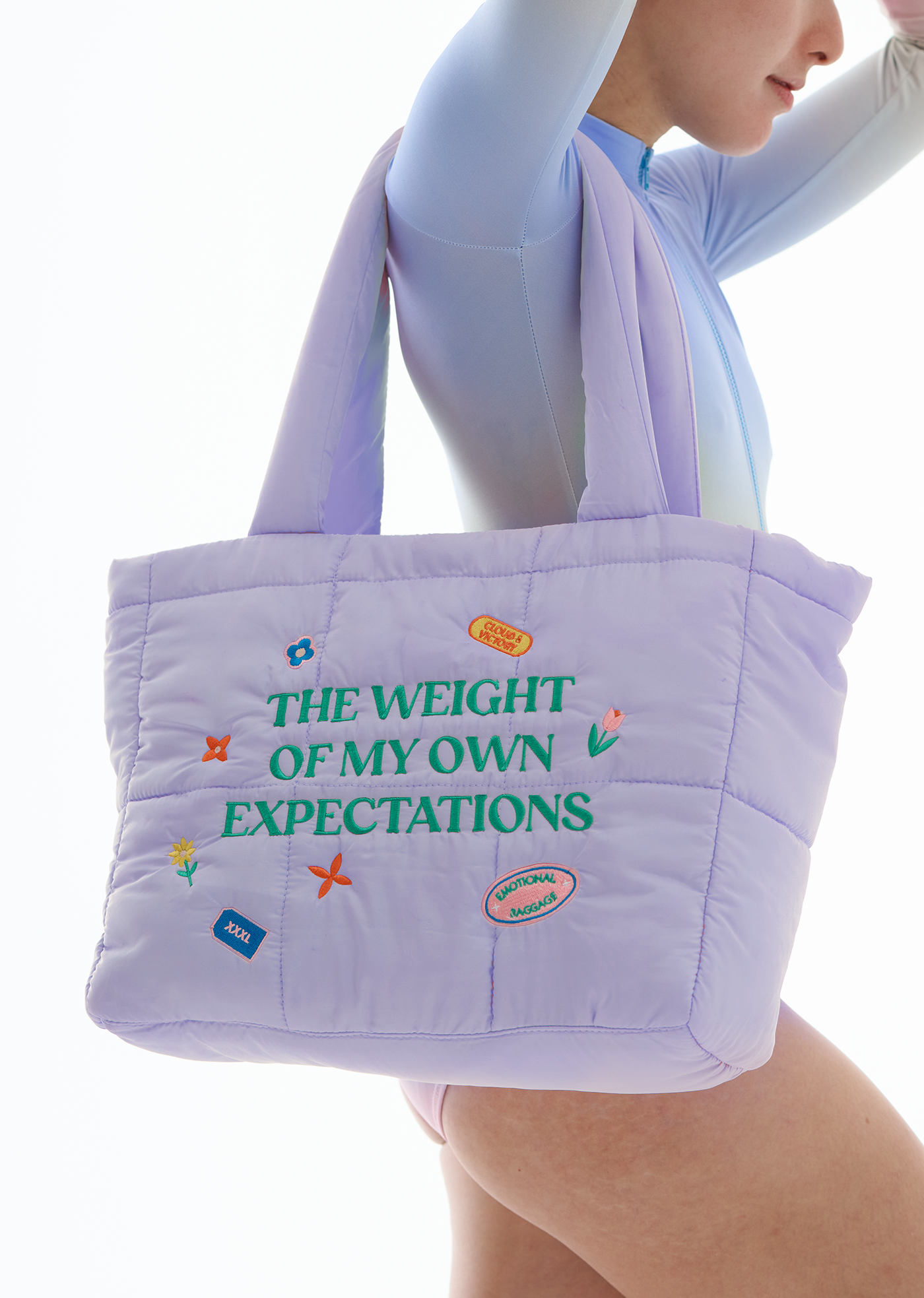 The Weight of My Expectations Puffer Tote Bag - Lilac