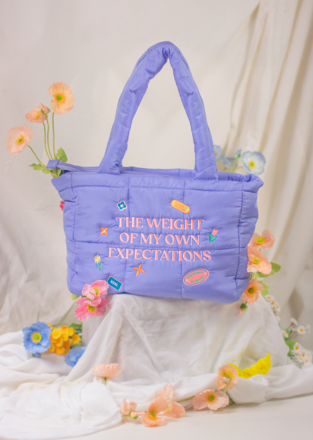 The Weight of My Expectations Puffer Tote Bag - Moonshadow