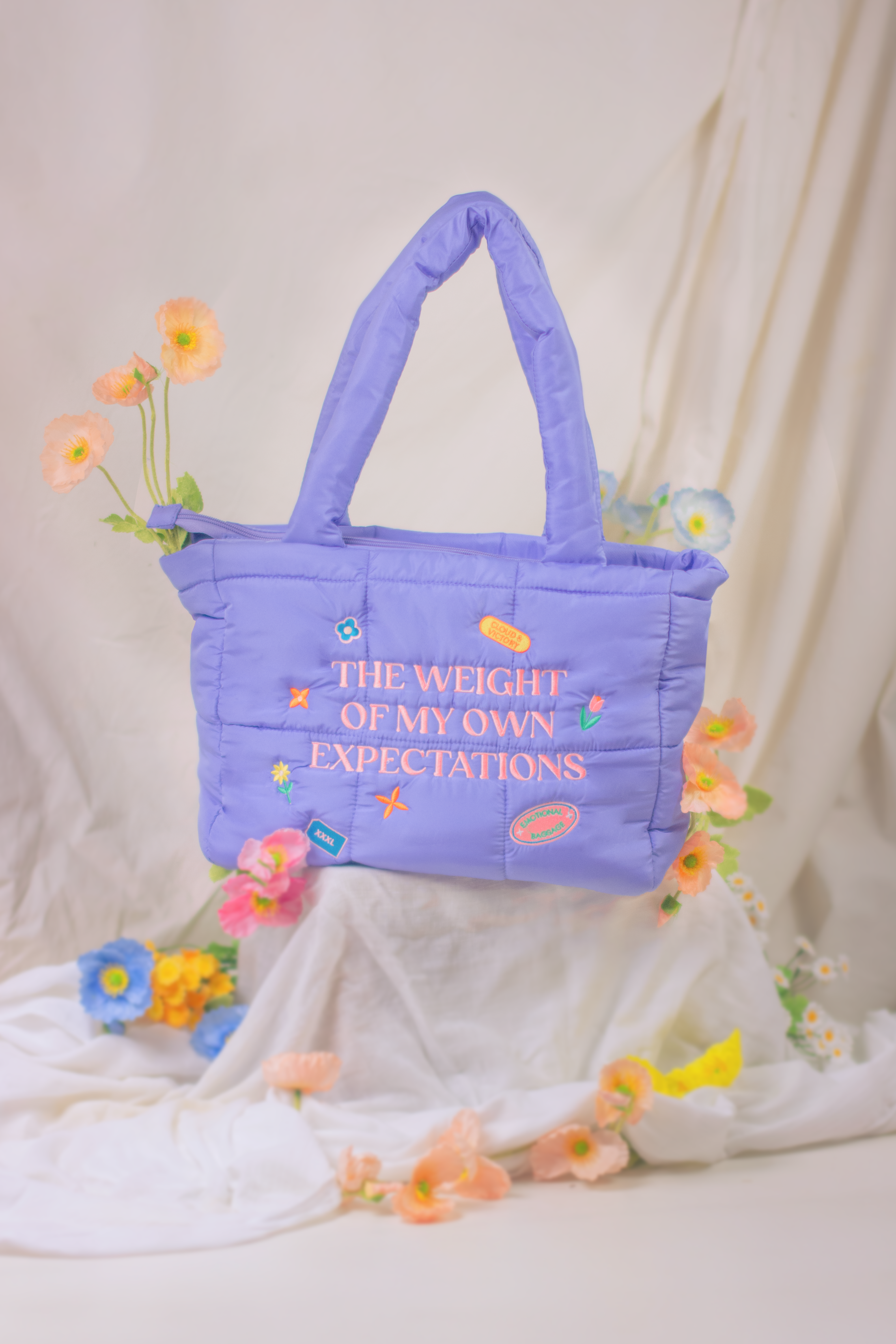 The Weight of My Expectations Puffer Tote Bag - Moonshadow