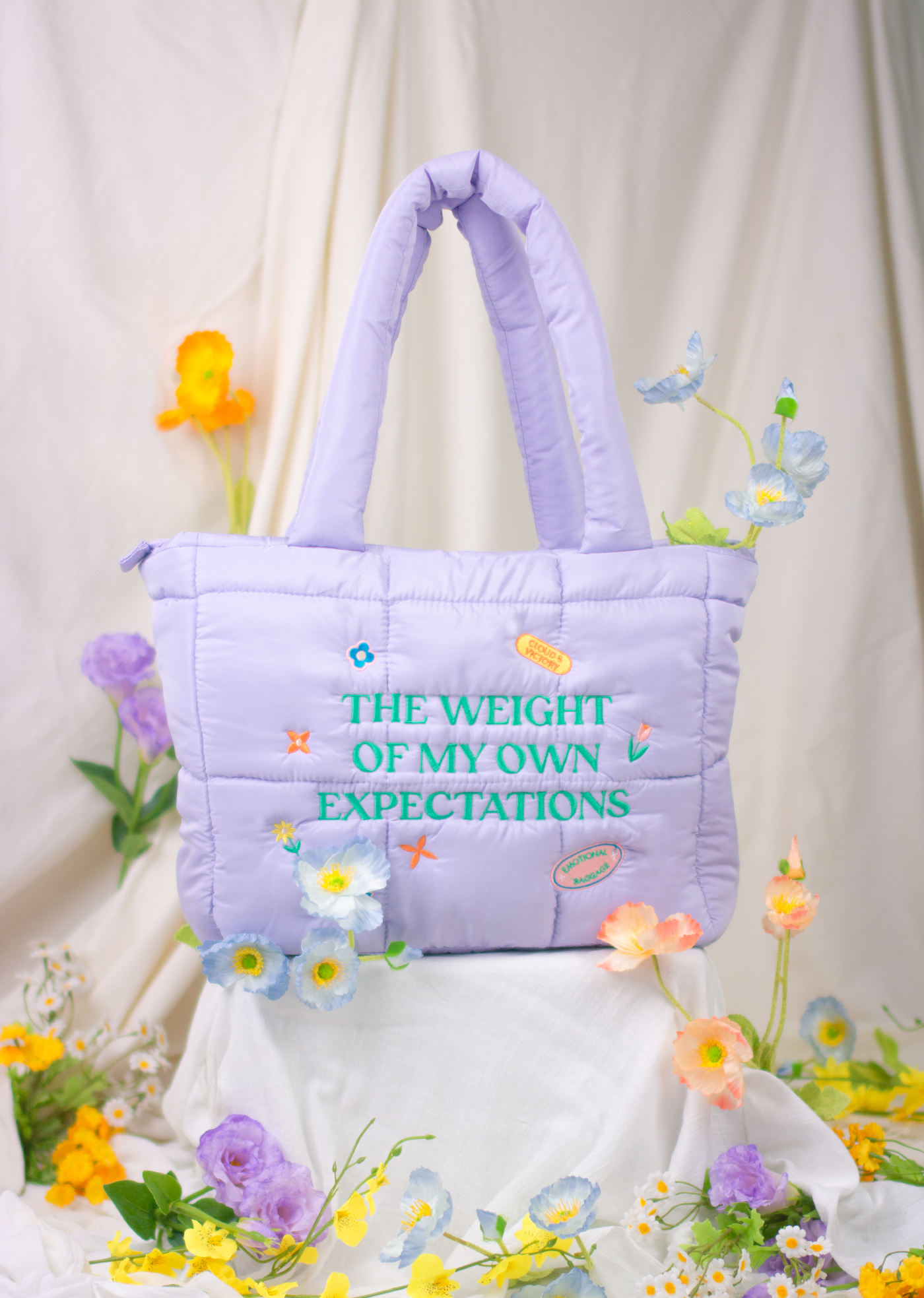 The Weight of My Expectations Puffer Tote Bag - Iris
