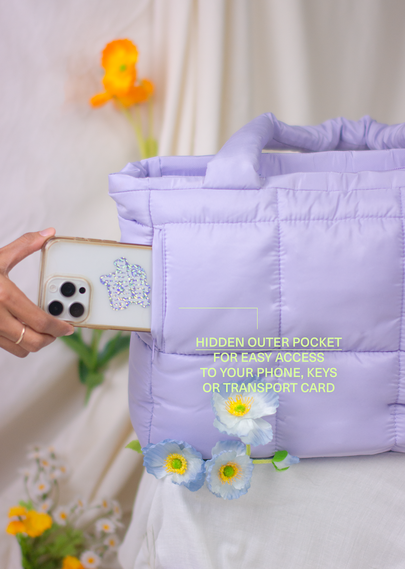 The Weight of My Expectations Puffer Tote Bag - Lilac