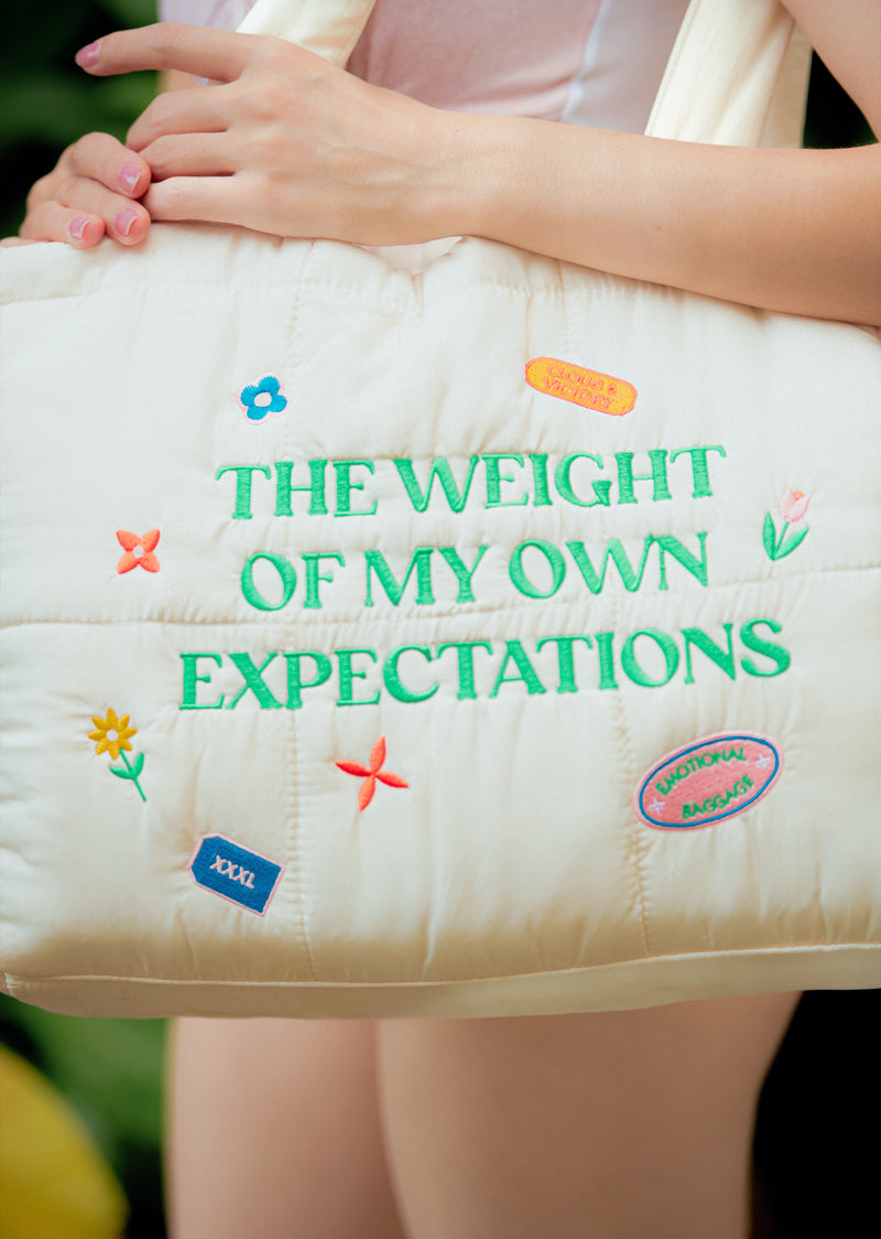 The Weight of My Expectations Puffer Tote Bag - Cream