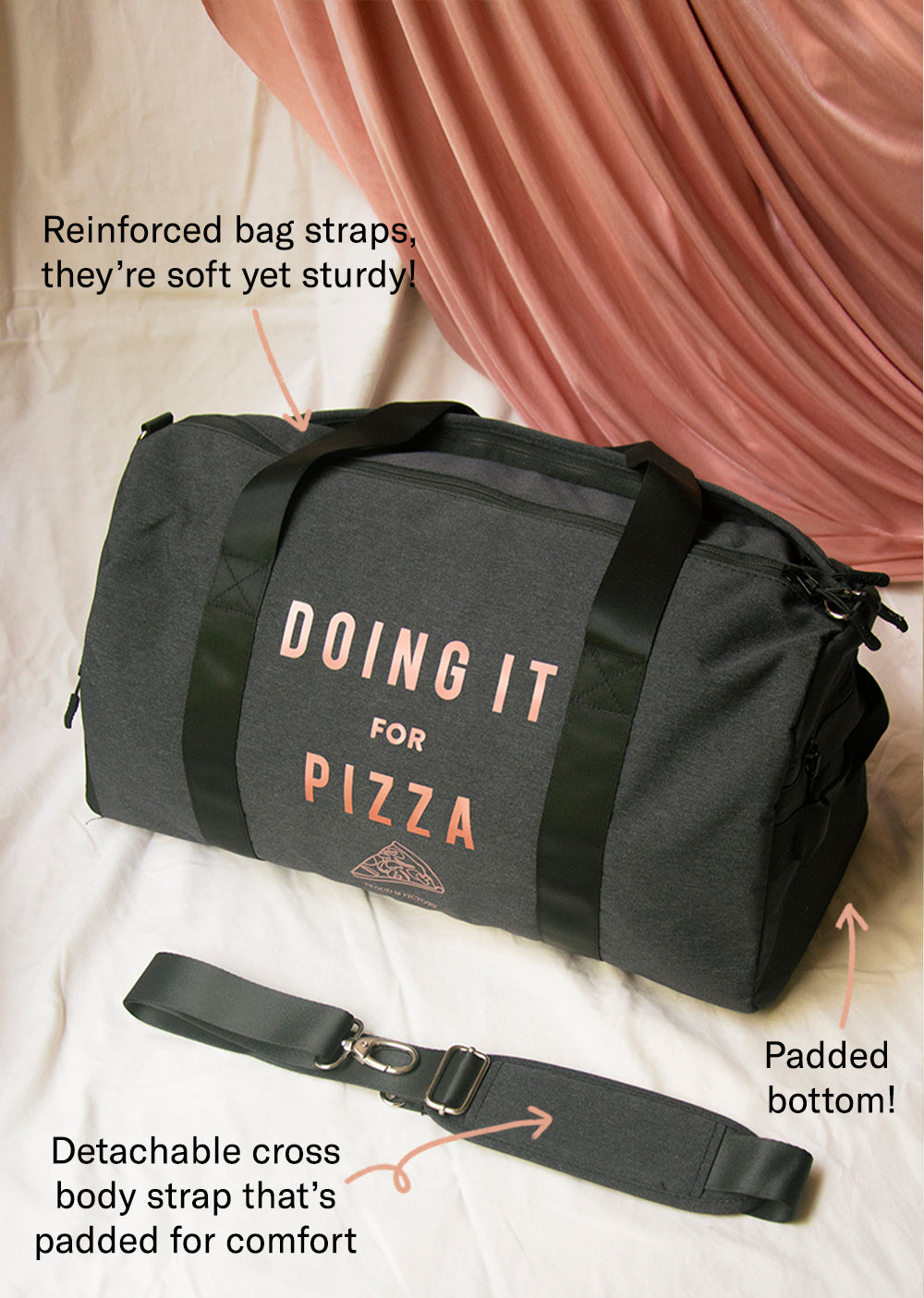 The Doing It For Pizza Dance Bag - Rose Gold Holiday Edition - Ethical dancewear and ballet clothing by Cloud and Victory